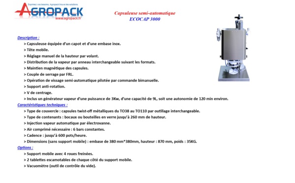 Capsuleuse twist-off semi-automatique ECOCAP 3000